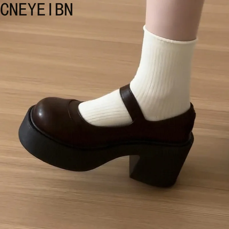 Spring Autumn Platform Thick Bottom Women Mary Jane Shoes Black y2k Heel Round Toe Shoes Elegant Party Leather Dress Shoes view 4