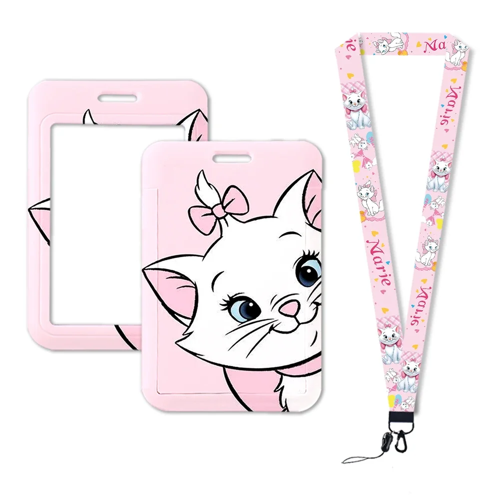 Cute Cat Marie Card Holder Student Lanyards Girls Kids Keychain Strap Card Badge Holder Rope Pendant Passport Cover for Girls