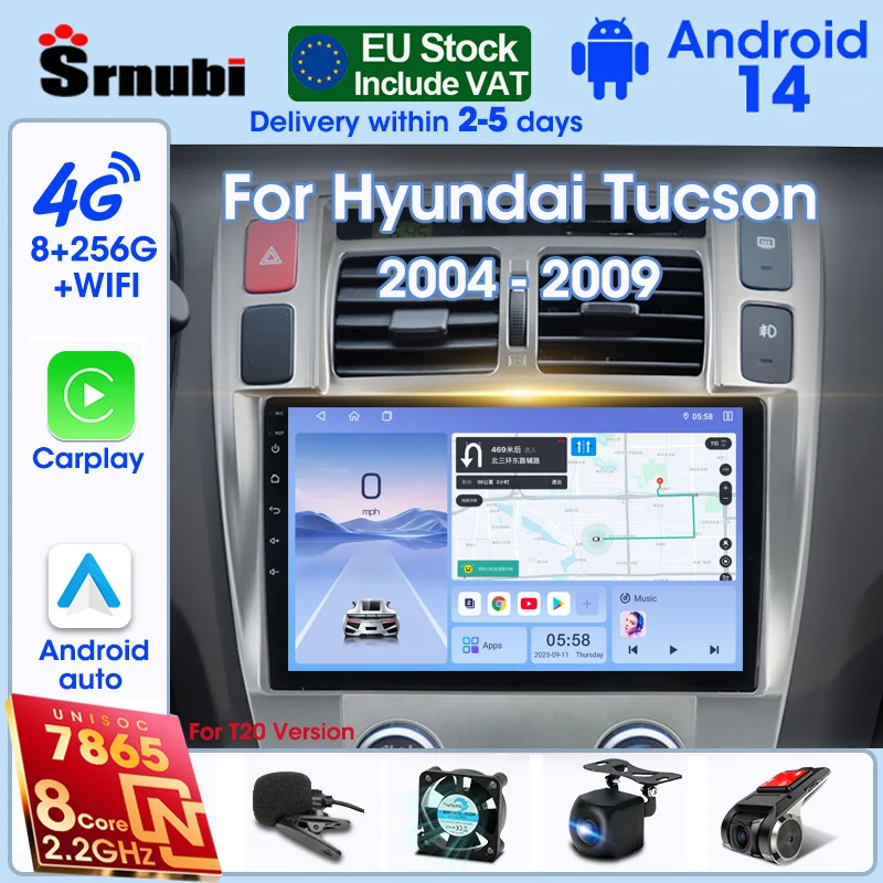 Autoradio Srnubi Android14 pour Hyundai Tucson 2004-2013, lecteur multimédia 2Din, Carplay, Android auto, système Intelligent, GPS, Audio