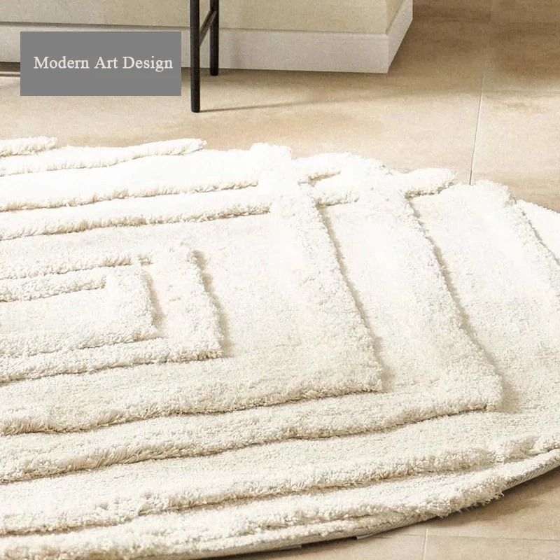 Modern Simple Long Plush Round Carpet Soft Child Room Play Mat Bedside Rug Cream Style Pain Color Area Rug Bedroom Thick Home