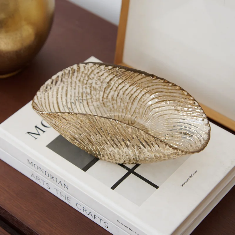 Turkey high-end gold silver shell-shaped glass flower fruit plate, model room living room creative storage bowl ornament