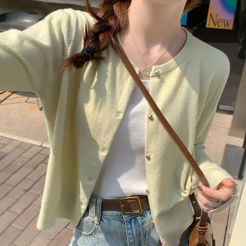 

Модный вязаный свитер с длинными рукавами, женские кардиганы с круглым вырезом, черный вязаный свитер, кардиган, женские топы, свитера Sueter Feminino Q1054