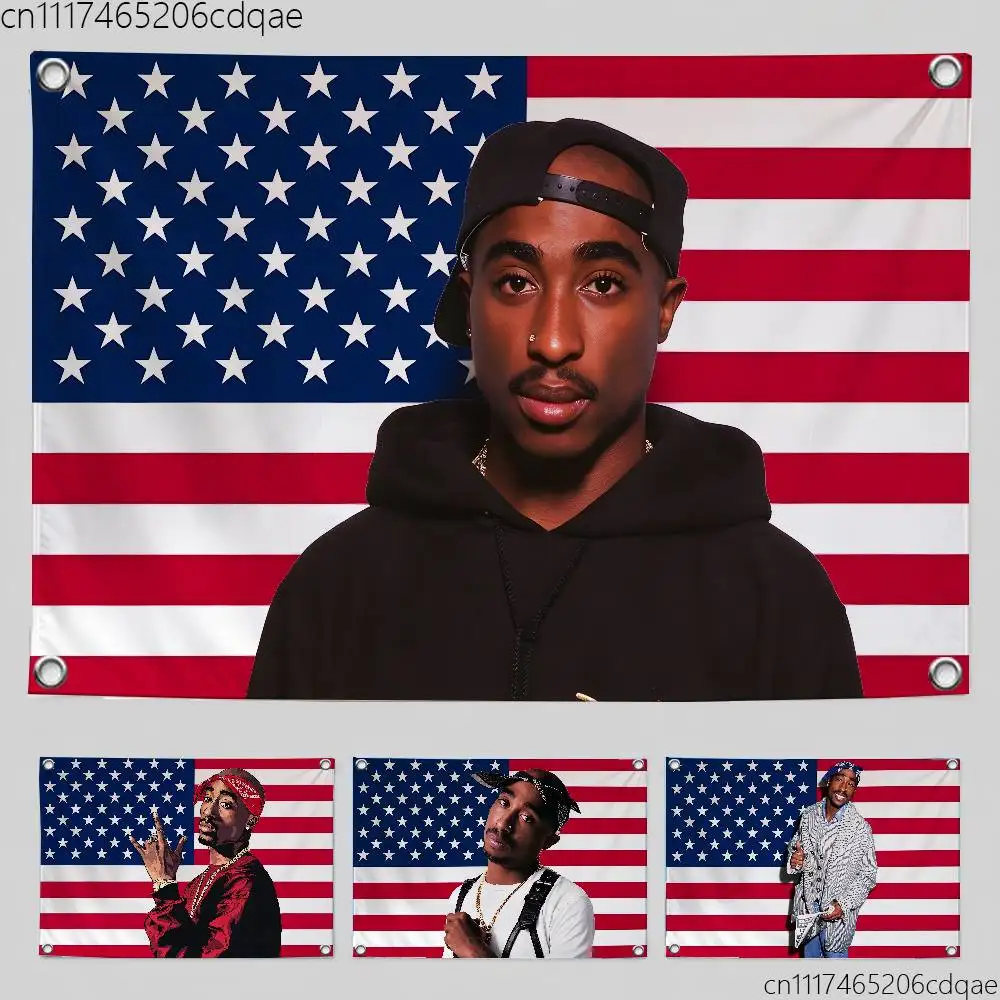 FOR Tupac Shakur 2Pac Digital Printed Flag Tapestry Creative Pattern Photo Living Room Wall Art Party Outdoor Decor