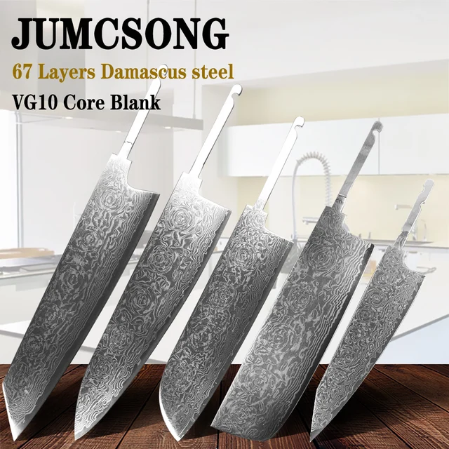 JUMCSONG DIY Blade Blank 67-warstwowy rdzeń ze stali damasceńskiej VG10 Półprodukty nóż uniwersalny Santoku Małe cięcie warzyw