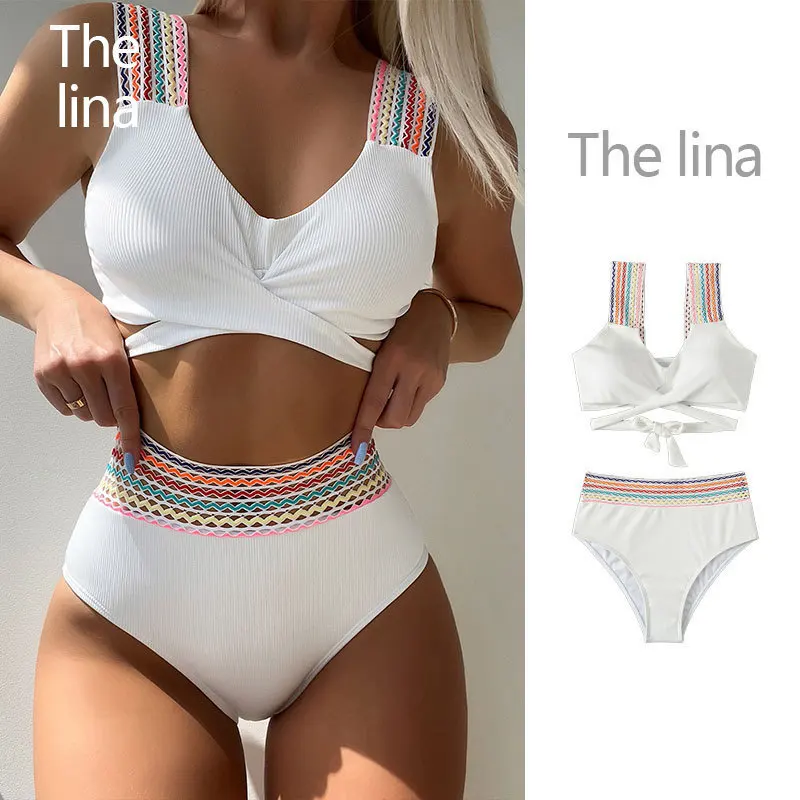 2024 New European and American Bikini Sexy Split Swimsuit Women's Lace up Beach Hot Spring Swimsuit
