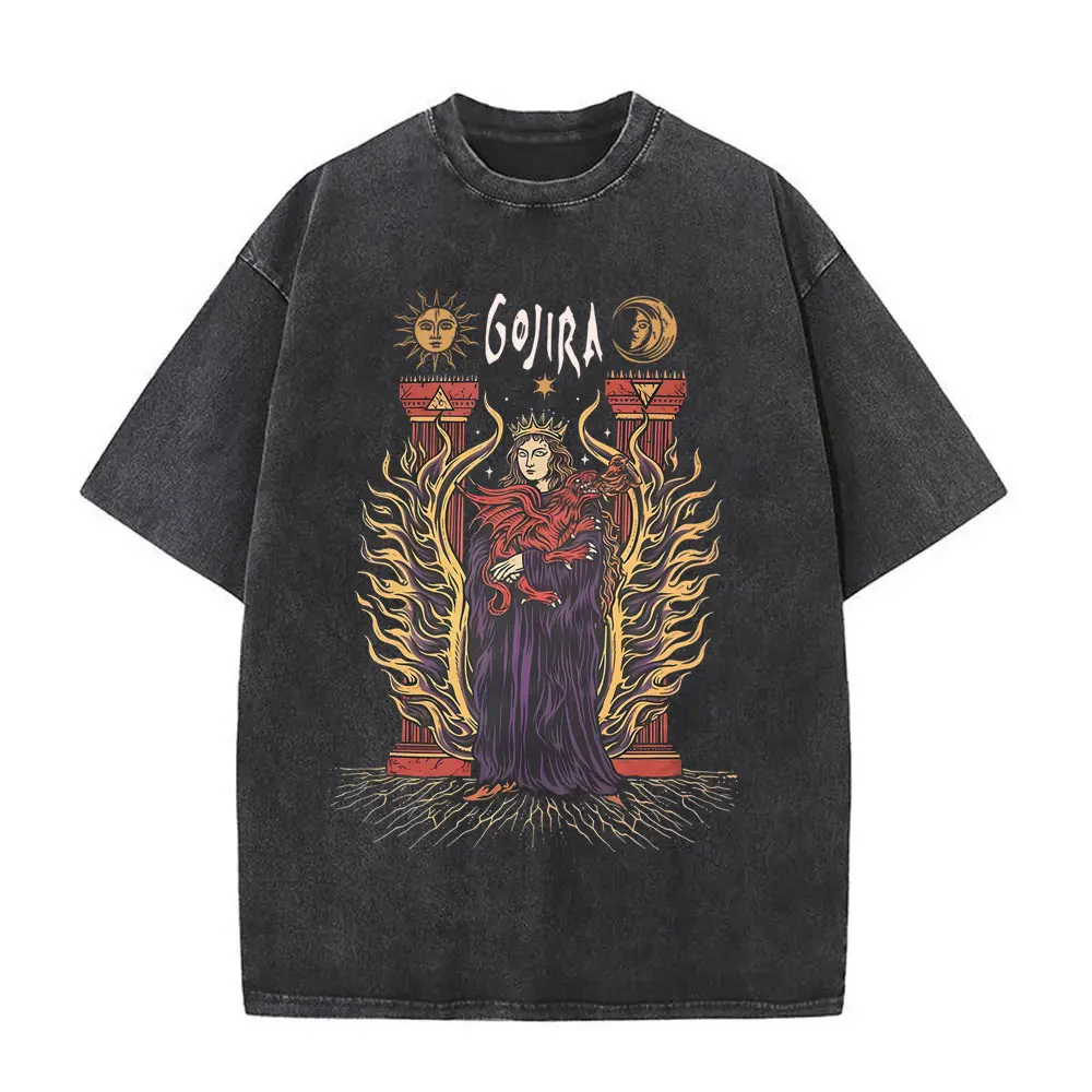 

Washed Vintage Metal Rock Band Gojira T Shirt Magma T-shirt Fortitude T-shirts Men Women Fashion Oversized Short Sleeve T Shirts