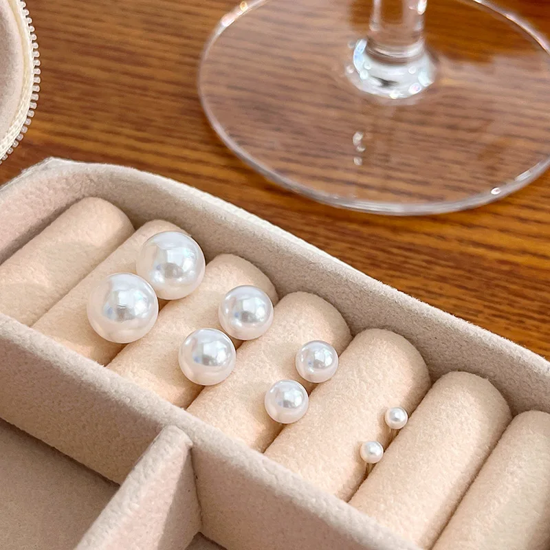 6/8/10/12/14MM Pearl Earrings Japanese and Korean Casual Earrings White Personalized All-match Pearl Earrings for All Seasons image 4