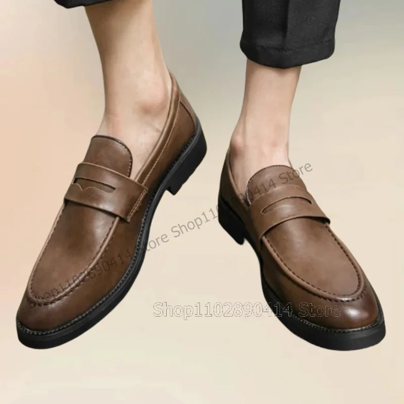 

Brown Black Sewing Design High Top Men Loafers Fashion Slip On Men Shoes Luxurious Handmade Party Office Banquet Men Dress Shoes