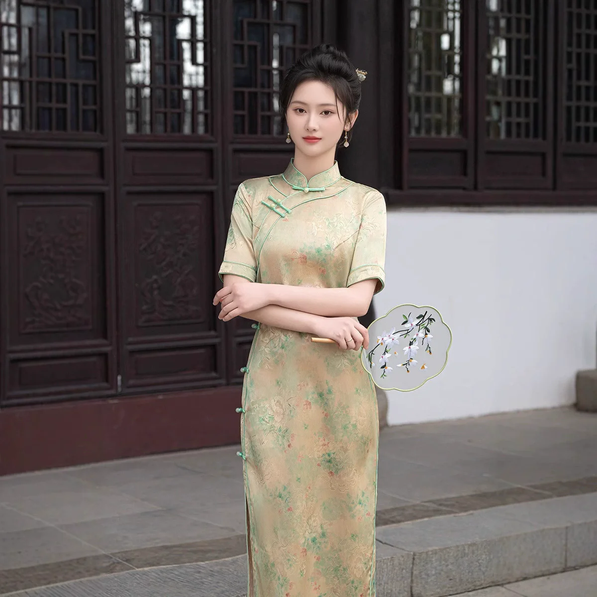 Cheongsam Sexy de manga corta para mujer, Qipao elegante, suelto, tradicional china, vestido largo de fiesta de noche, Vestidos de talla grande 4XL