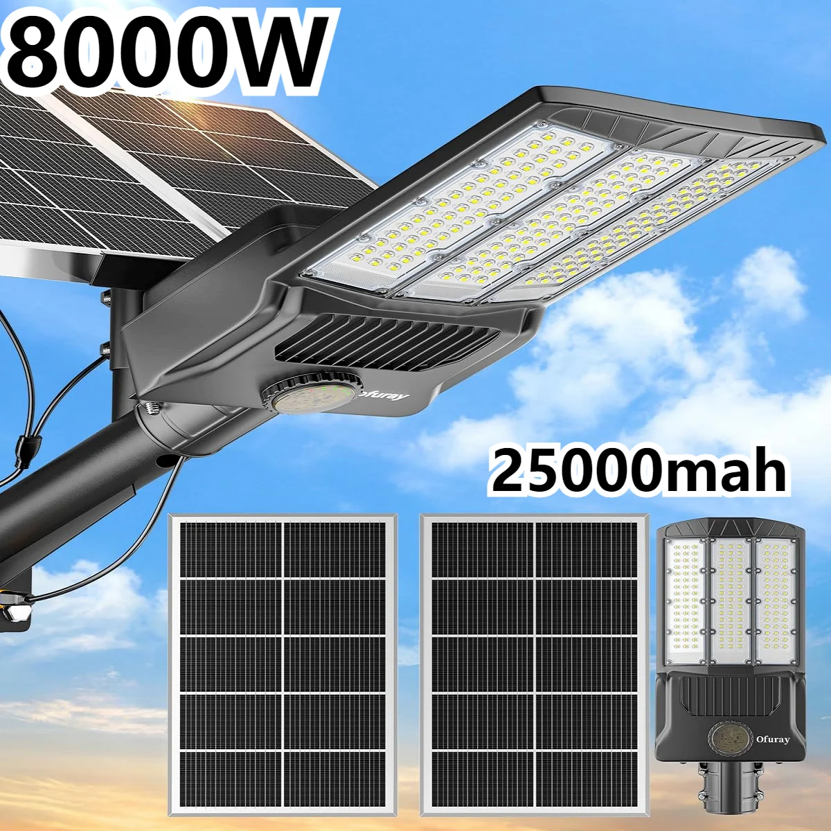 8000 W Solar-Straßenlaternen 480000 LM Commercial Parking Lot Light Dusk to Dawn 6500K Solar-Sicherheitsflutlichter für den Straßengarten