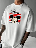 2025 Summer Men's Disney Mickey Cartoon Printed Round Neck Short Sleeve Cotton T-Shirt Street Hip Hop Breathable Unisex Clothing