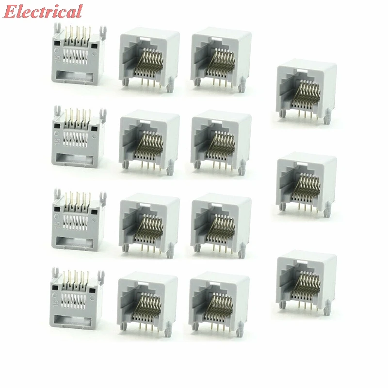 13mm Long Gray Plastic Casing RJ45 8P8C Modular Network PCB Jack Socket