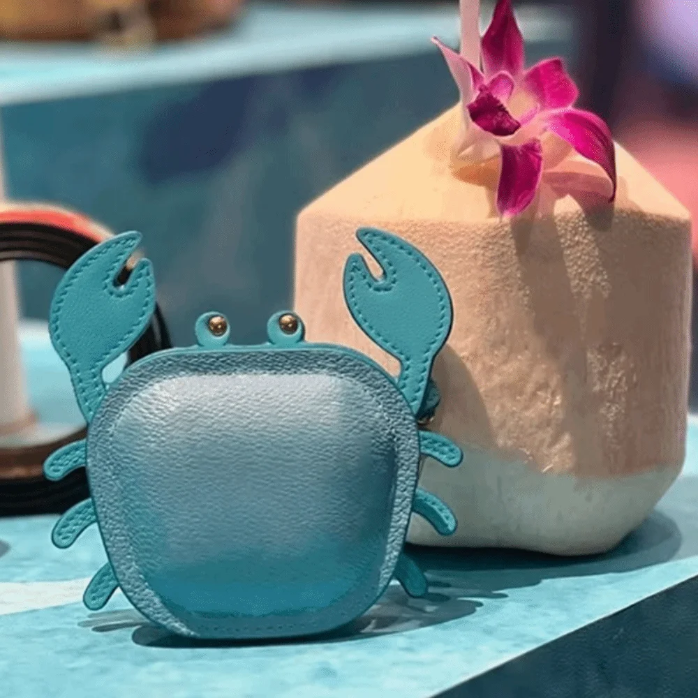 Mini Wallet Cartoon Crab Coin Purse Keychain Cute Small Purse Crab PU Leather Pendant Backpack Hanger Zipper Earphone Bag Female