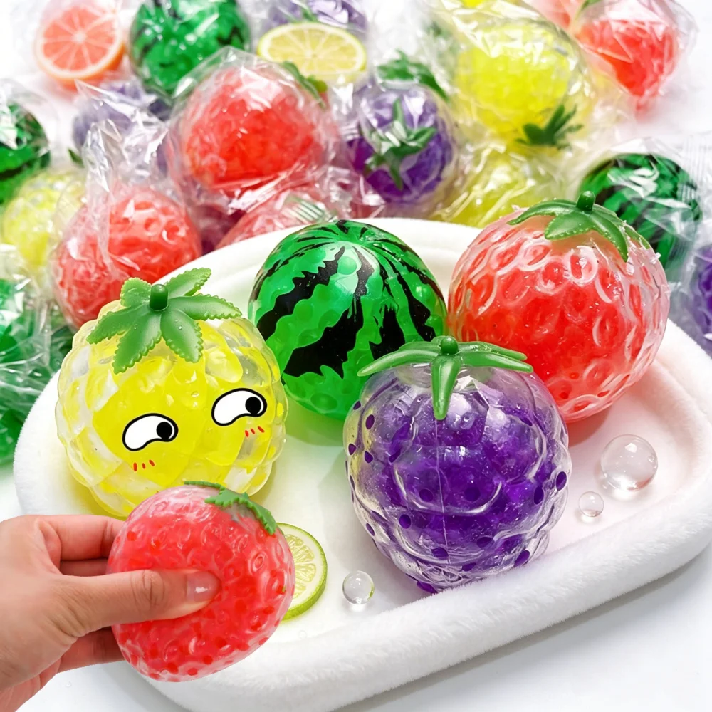 Fruit Shaped Squeeze Ball Toy Water Bead Fidget Sensory Stress Relief Gadget for Kids and Adults Anxiety Relief and Play