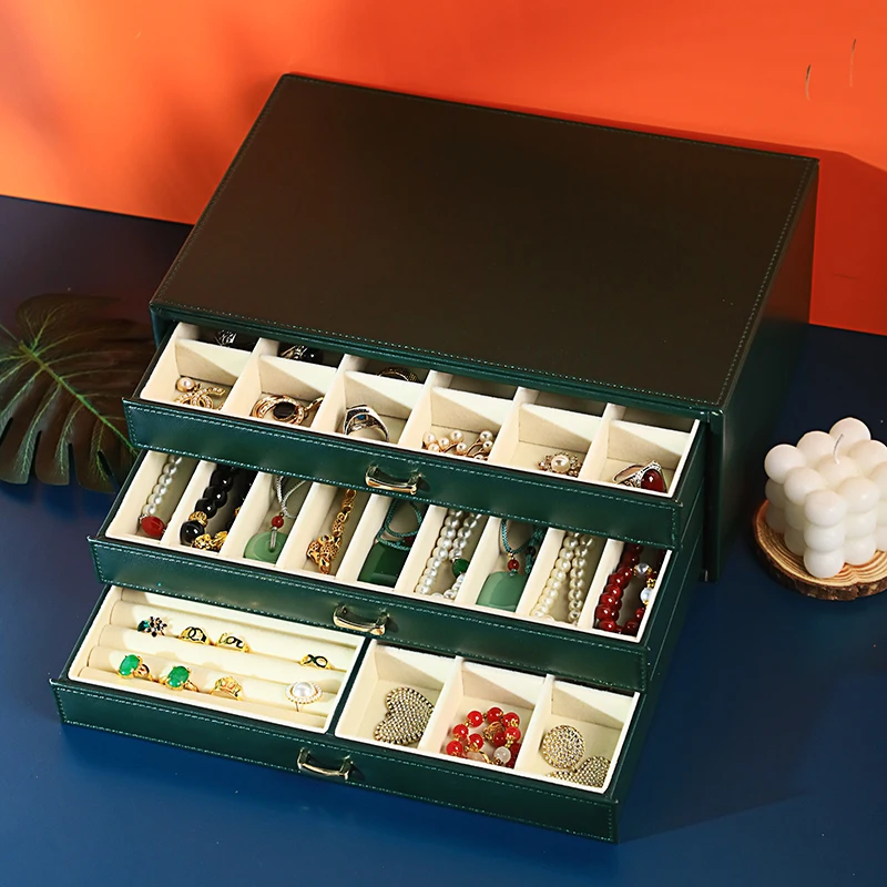 PU Jewelry Organizer with 3 Drawers Jewelry Storage Collection Box for Earring Ring Necklace Watch