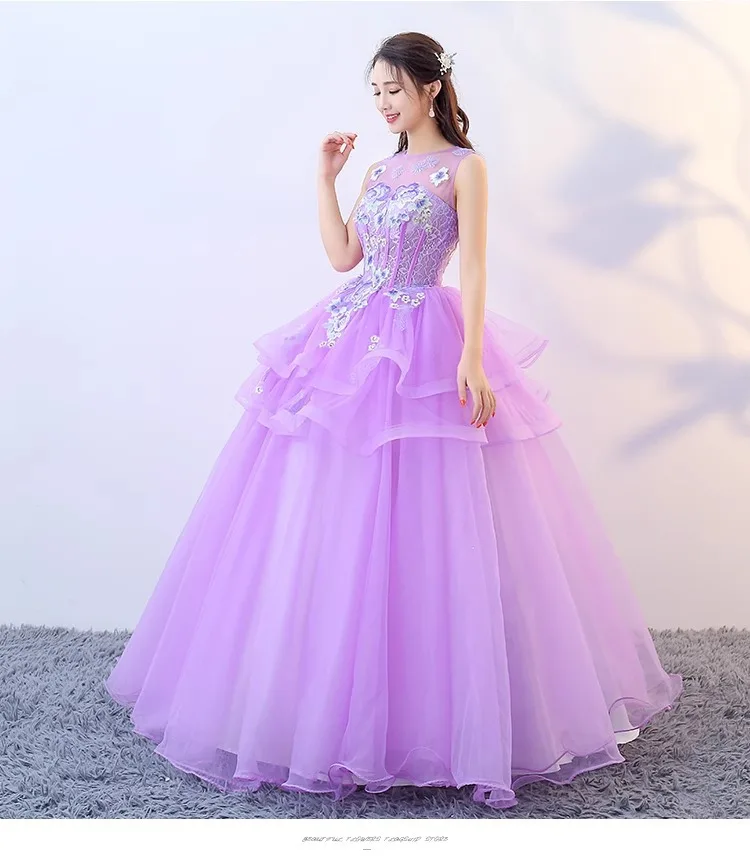 Lace Appliques Layers Prom Dress 2024 Sleevesless Evening Party Gown for Women Open Back Lace Up Purple vestidos de noche