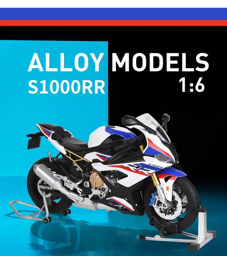 

2025 Новый стиль 1:6, официальная авторизация BMW RR1000, модель мотоцикла из сплава, литая под давлением модель, звуковой и световой игрушечный автомобиль, коллекционные предметы