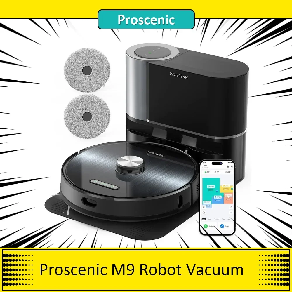 Proscenic M9 Robot Vacuum Cleaner, 4500Pa Suction,5200mAh, Dual Rotation Mops,  2.5L Dust Bag,Carpet Detection, 250Min Runtime