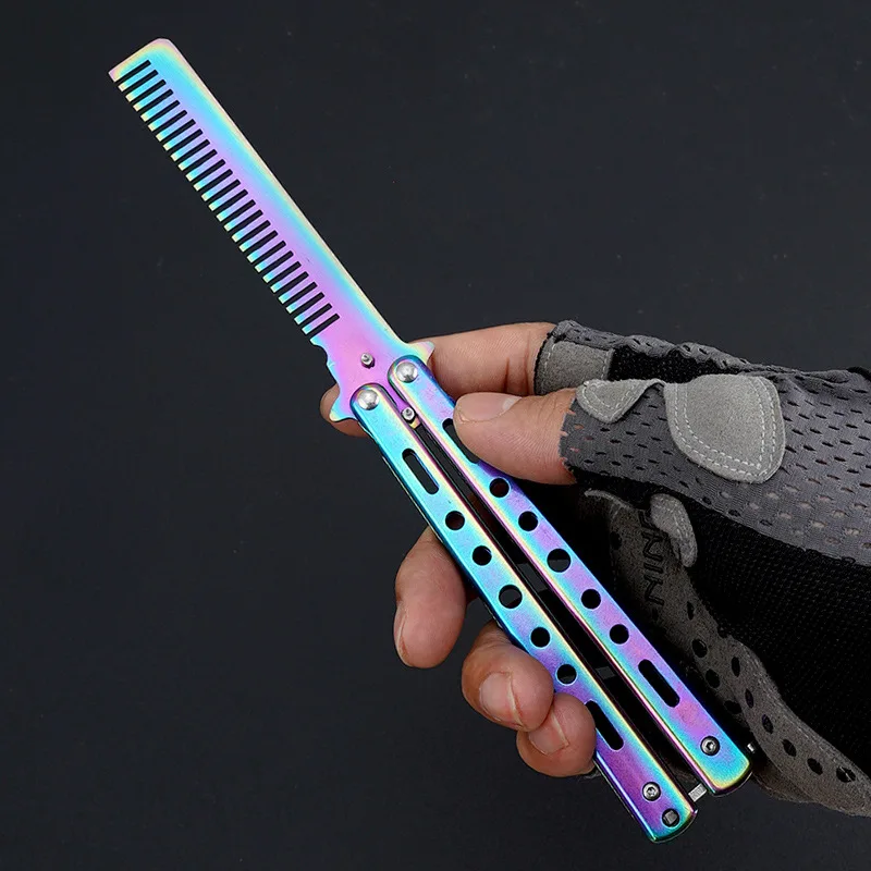 Portable Butterfly Training Knife Foldable CSGO Balisong Trainer Pocket Flail Knife Uncut Blade Butterfly Comb For Training Tool