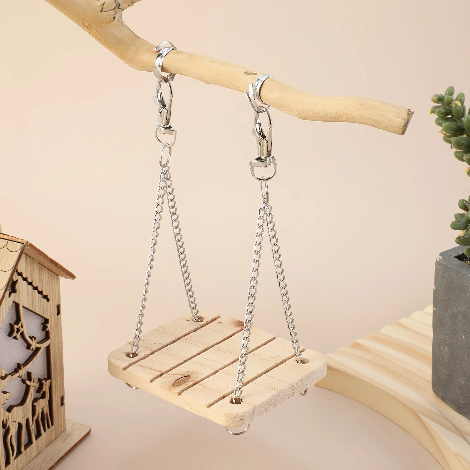 Pet Hamster Wooden Swing Toy for Small Pet Squirrel Golden Bear Guinea Pig Pet Cage Accessories Parrot Seesaw Wooden Bridge Toy view 2