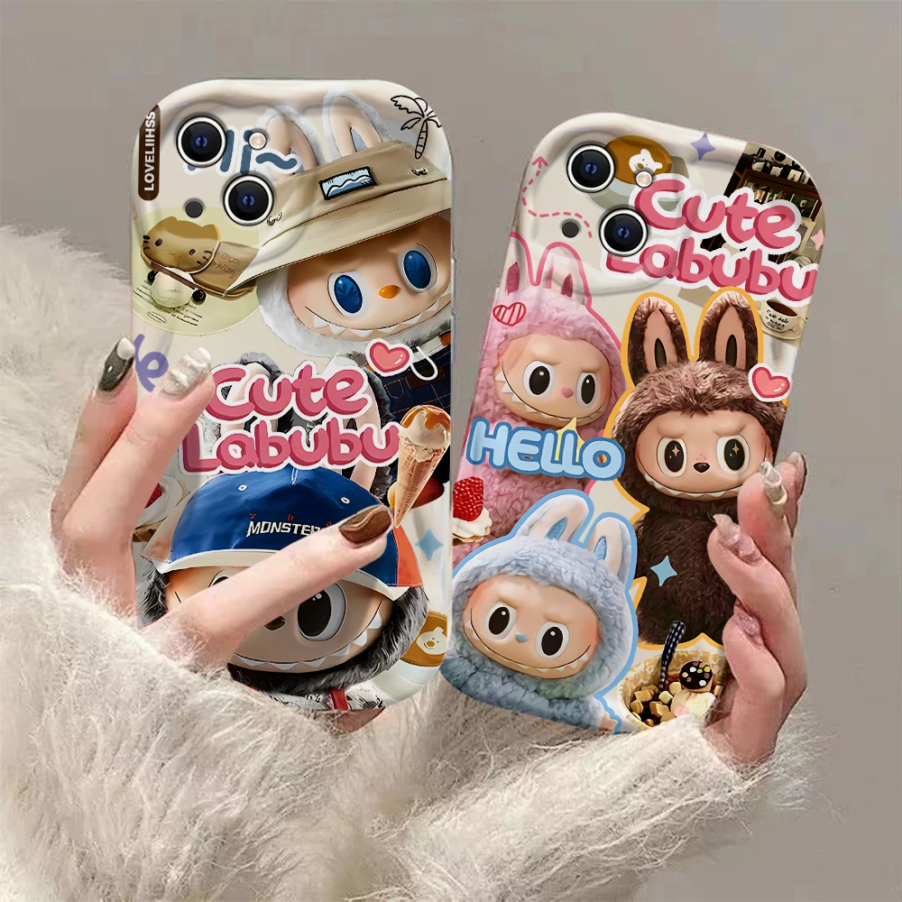 Cute cartoon Labubu 3D Wave Phone Case For Samsung Galaxy S25 S24 S23 S22 S21 S20 FE Plus Ultra 4G 5G Soft Silicone Back Cover