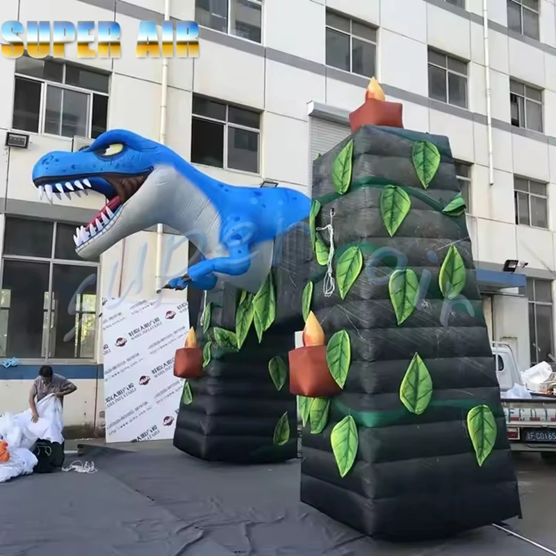Impreza tematyczna w parku dinozaurów, gigantyczny dmuchany łuk dinozaurów na wystawę.