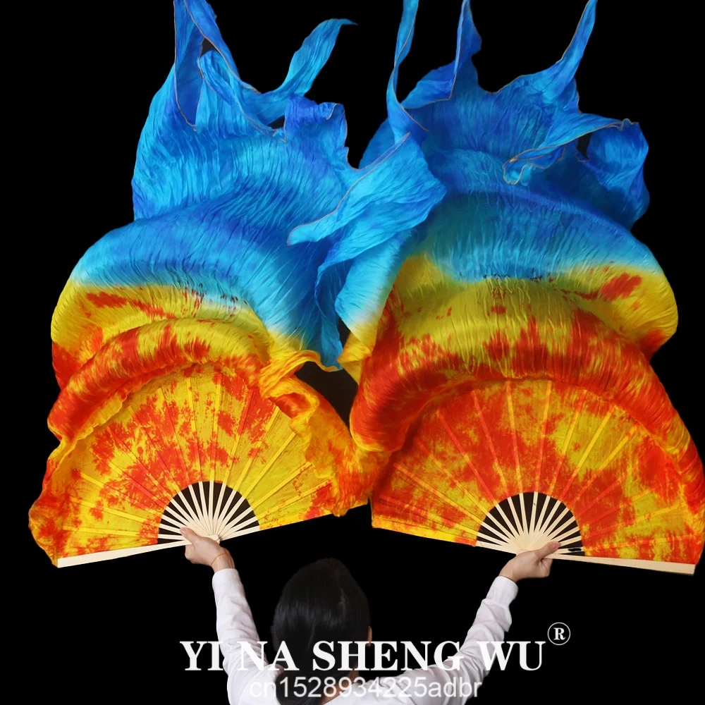 180x114cm 染色済み 100% シルク ファンベール 女性用 ベリーダンス パフォーマンス ファン ベリーダンス衣装とアクセサリー ファイヤーファン 1ペア