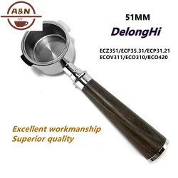 51mm 304 Stainless Steel Bottomless Coffee Portafilter for DeLonghi Stilosa EC260BK & ECP3420 –Naked Filter Handle for Espresso