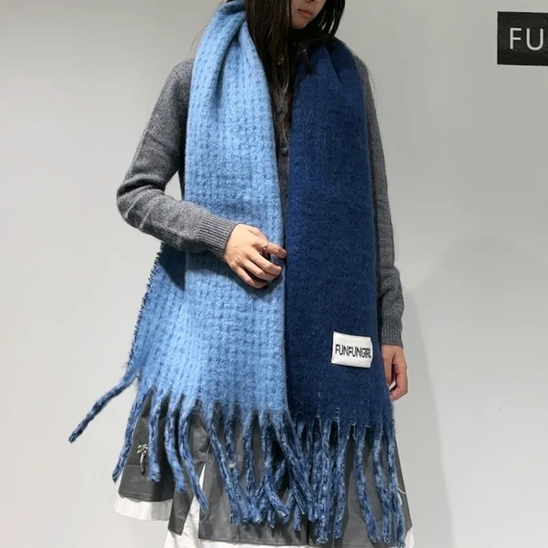 Autumn and Winter High-end Double-sided Simple Tassel Women's Scarf Niche Fashion Travel Shopping Versatile Thick Warm Shawl