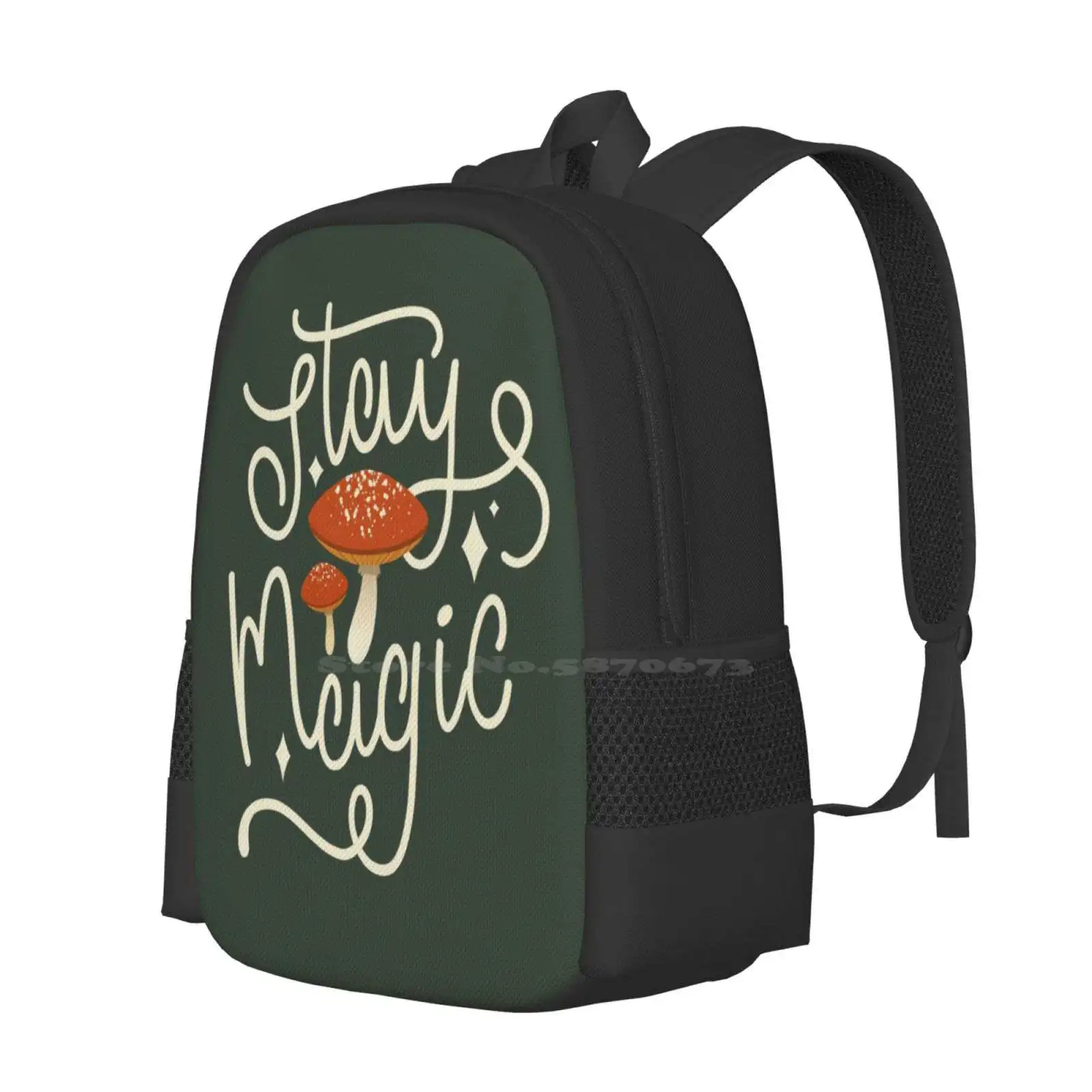 Stay Magic Bag mochila para hombres, mujeres, niñas, adolescentes Stay Magic Mushroom Red Toadstool Hippie Hand Lettered Hipster Nature