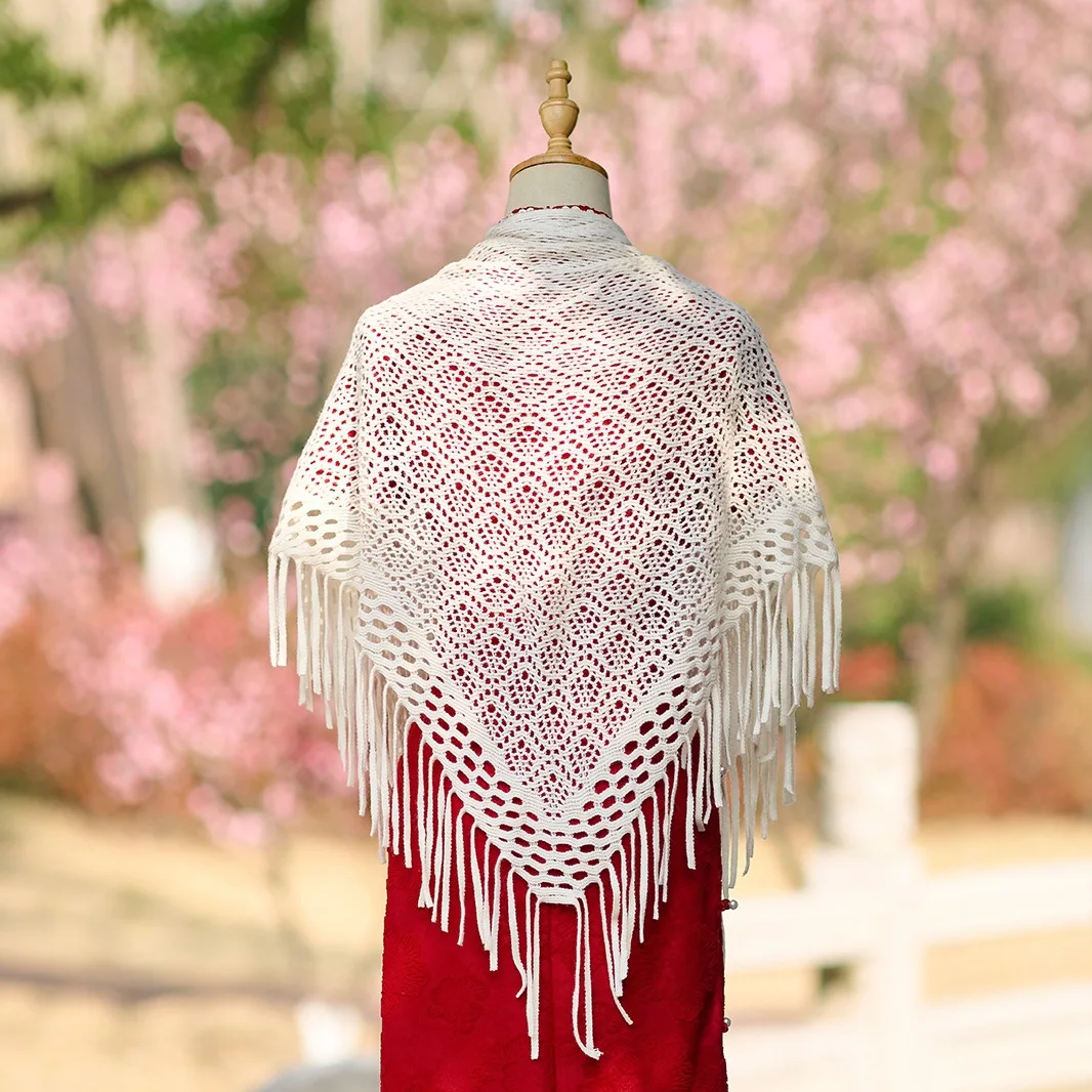 

Летний вязаный крючком тонкий полый вязаный кардиган в стиле ретро с драпировкой на шалью Свадебные куртки