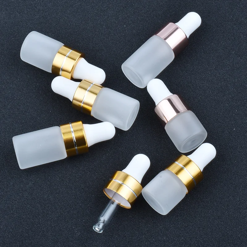 100 szt. 1ml 2ml 3ml 5ml matowe szkło butelka próbka butelka z kroplomierzem pusta Mini olejek eteryczny butelka z kroplomierzem pipety