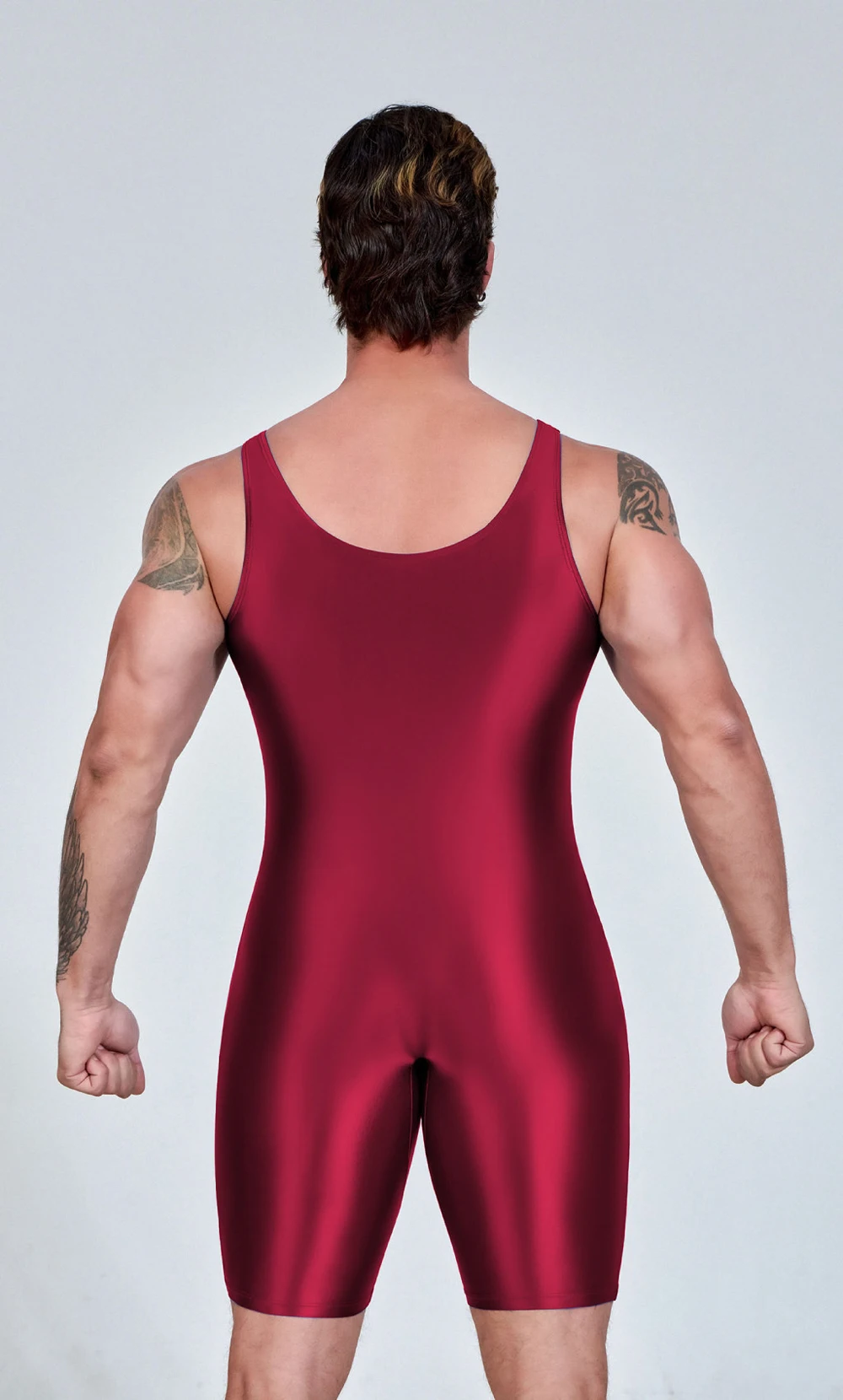 AMORESY Herren Sexy Glänzender, glatter Bodybuilder-Singlet, ärmellos, zum Laufen, Catsuits, Fitness, Yoga, Sport, Overall, Radfahren, einfarbig, eng anliegend – Detail 24