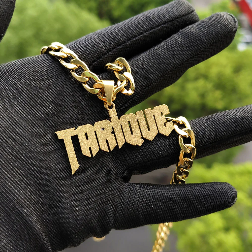 

DHQH 2025 Hot-sale Customized Name 7mm Cuban Chain Frosted Nameplate Pendant Personalized Letter Pendant Necklace Birthday Gift