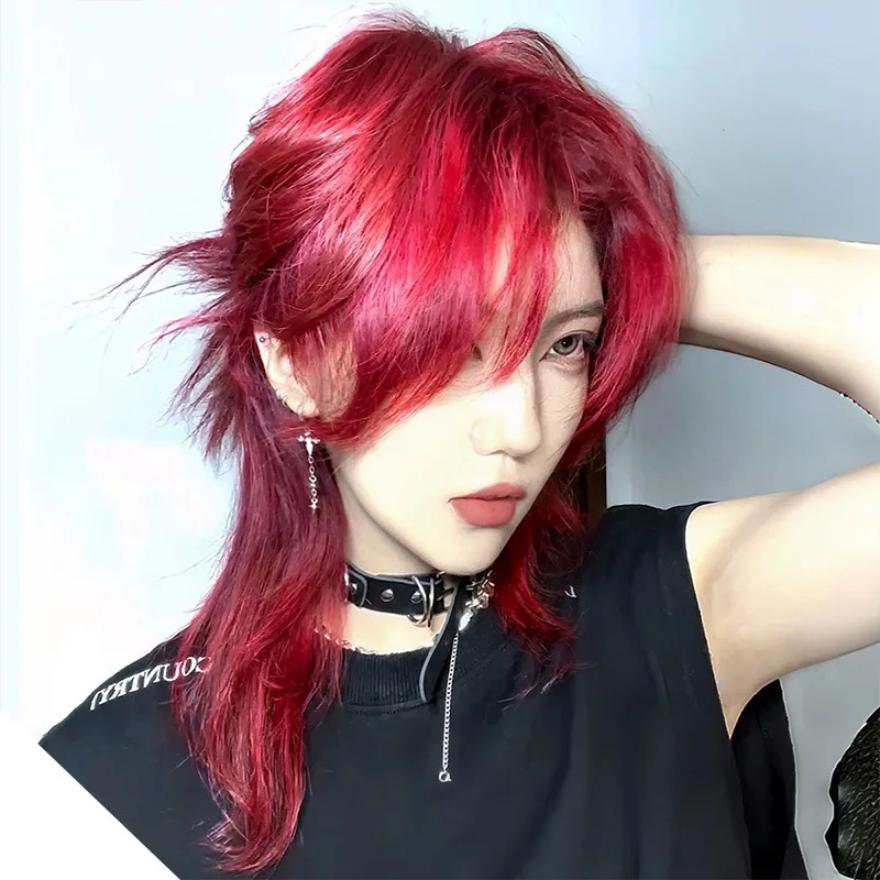 

Мужской красный крутой длинный парик с пушистым хвостом кефали, прическа в стиле аниме