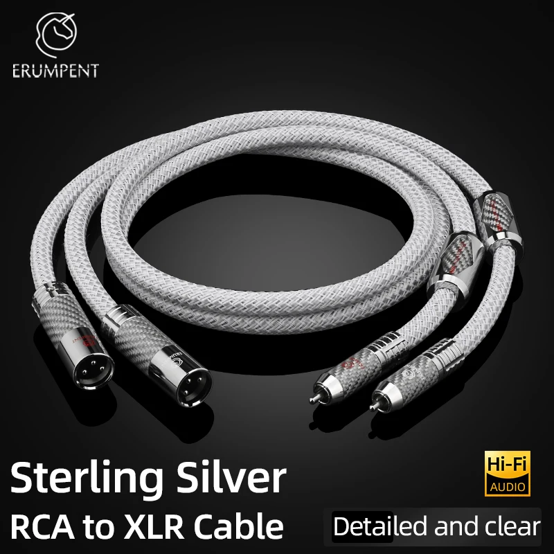 ERUMPENT One Pair RCA to XLR Male Cable Sterling Silver Core Wire with Carbon Fiber Plug RCA to XLR Female Audio Stereo Cable