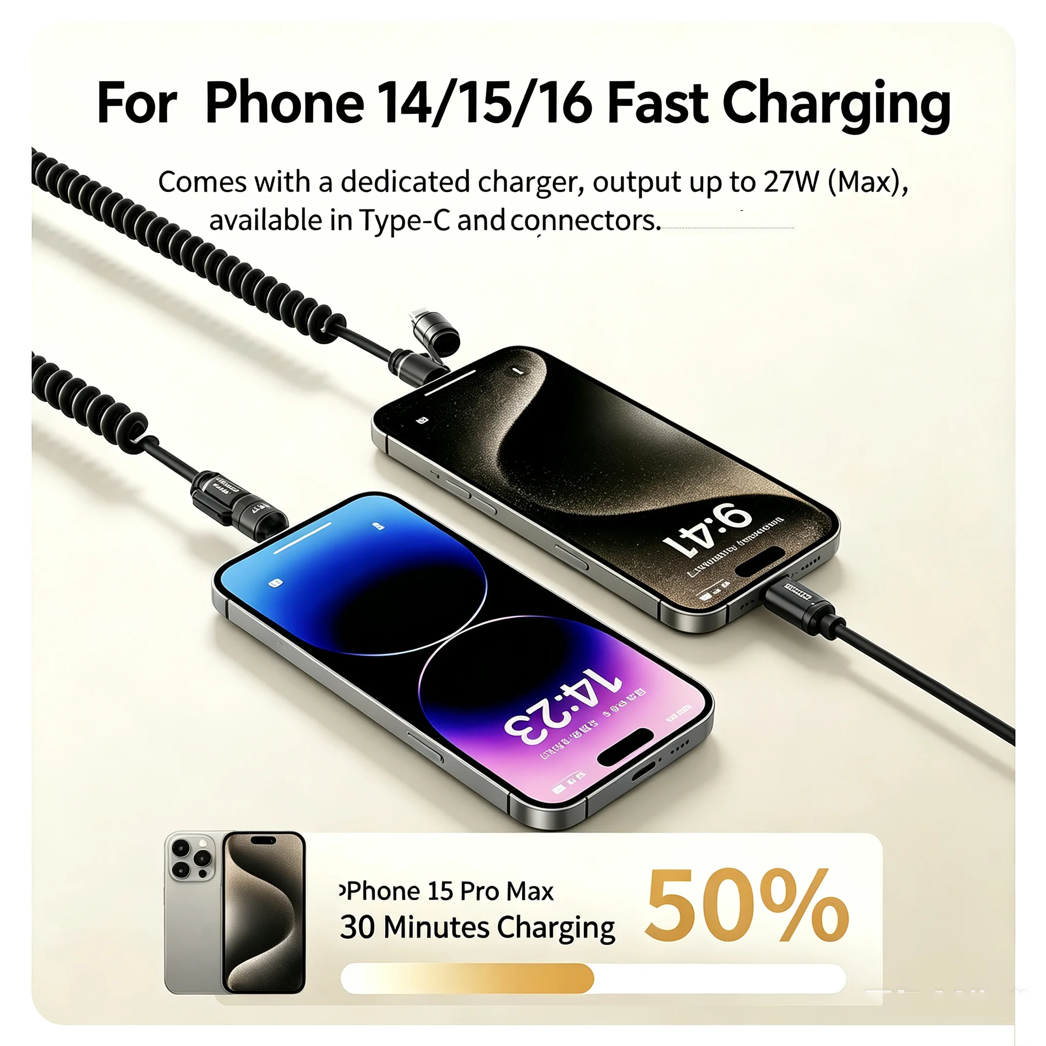 KEBIDUMEI 240W USB Type C Data Cable 4 IN 1 Retractable Spring Car Charging Cable Fast Charging USB C Cord Converter For Phone