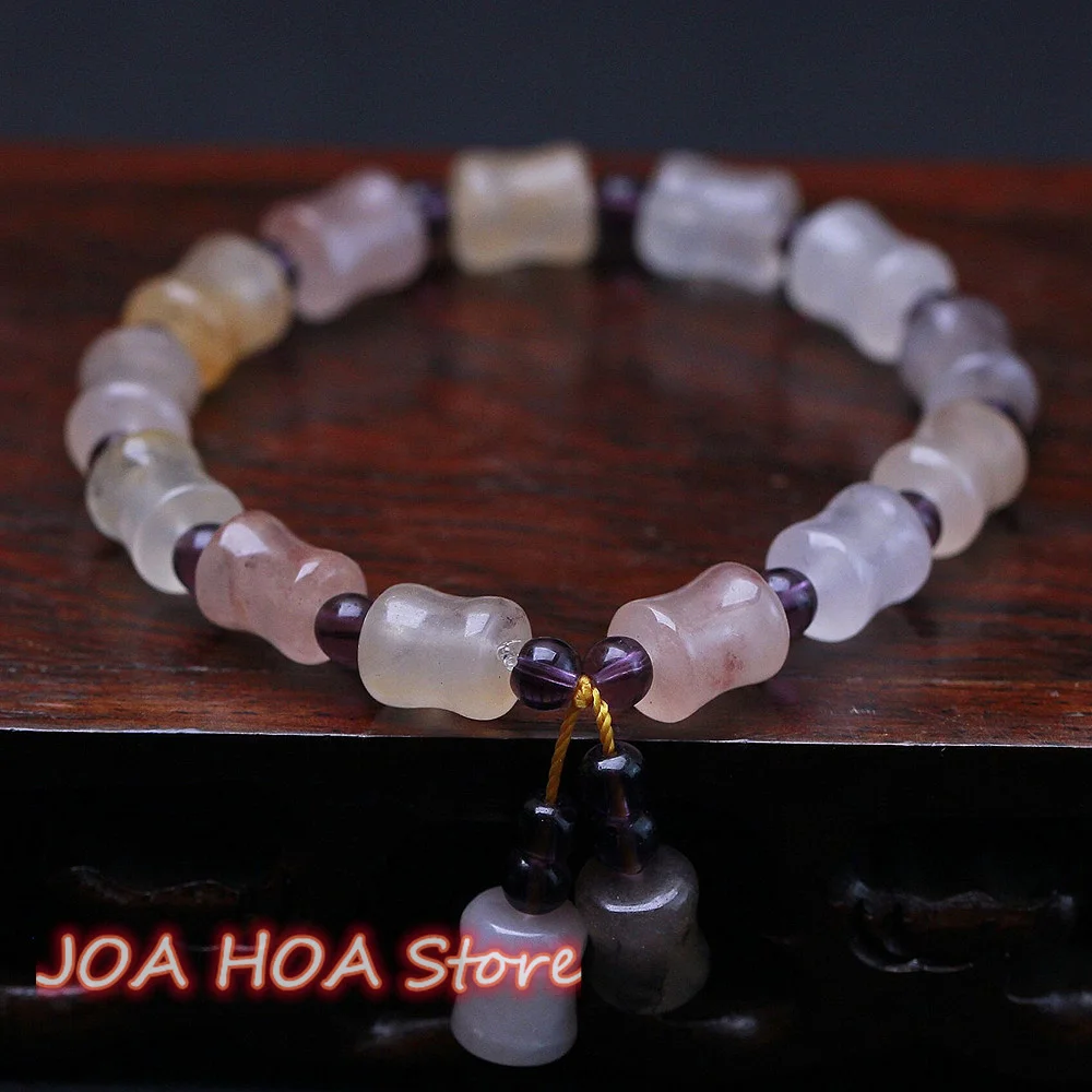 Top Quality Gold Silk Jade Violet Bamboo Bead Bracelet Hetian-Jade Single Circle Original Ecological Pattern Bangle Fine Jewelry