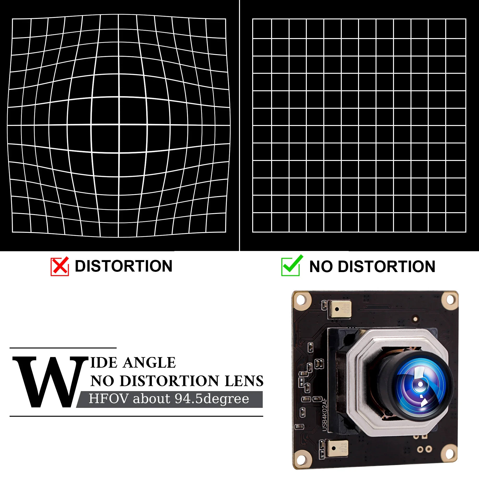 ELP UHD 4K USB Camera Module  Autofocus  Wide Angle USB Webcam with 100 Degree No Distortion Lens for PC,Pi,Laptop