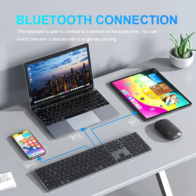B.O.W Slim Aluminum Wireless Keyboard Large , Quiet Typing Full Size for PC Desktop Office Use