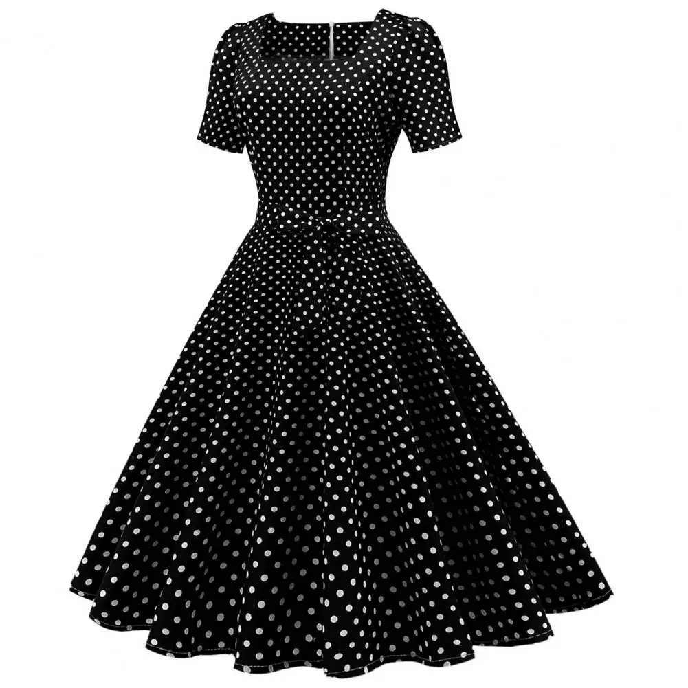 Vintage-inspired Square Collar Dress Vintage Women Dress Elegant Vintage Polka Dot Dress Timeless Retro Design for Women Classic