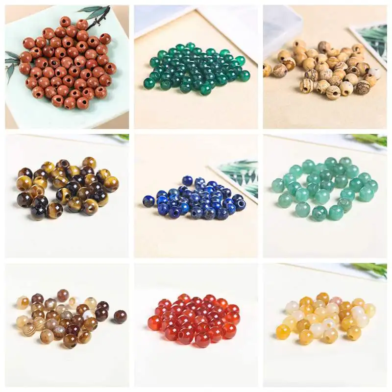 6-12mm Natural Large Hole Multicolor Color Stone Smooth Round Shape Loose Beads DIY Jewelry Accessories 50Pcs sk233