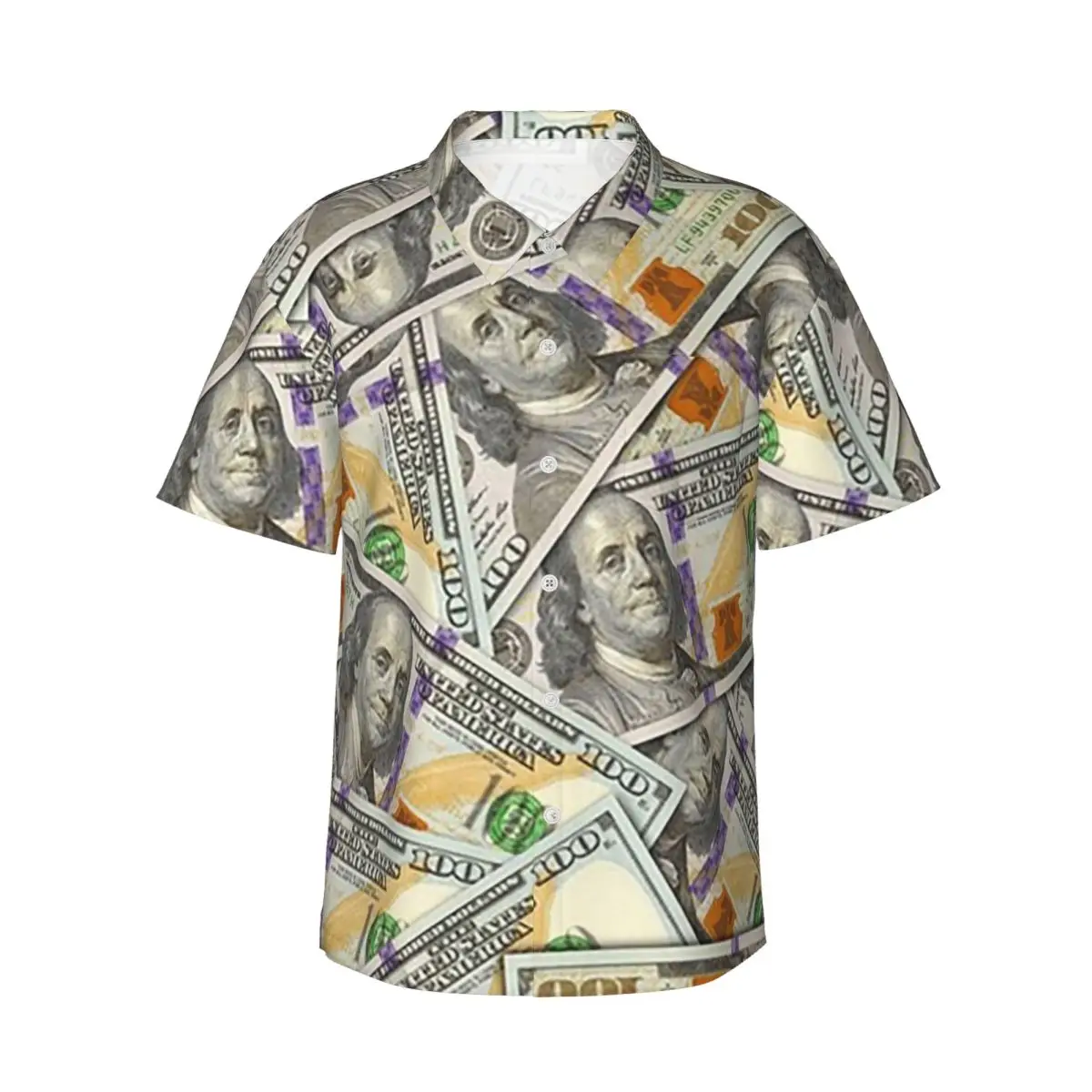 

Giant Money Background 100 Dollar Bills Men's Shirts Hawaiian Short Sleeve Shirt Funny Button Tops for Summer Beach