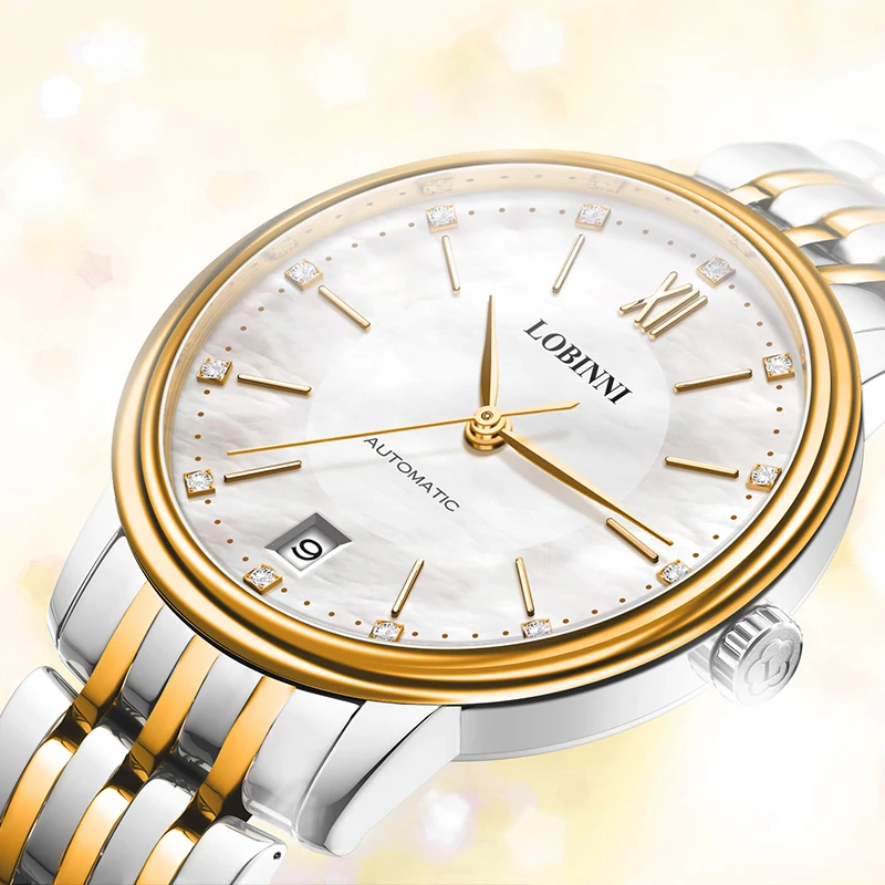 LOBINNI 33.5 مللي متر ساعة معصم سيدة ميوتا 8215 حركة أوتوماتيكية رقيقة فستان فاخر 5Bar ساعات مقاومة للماء