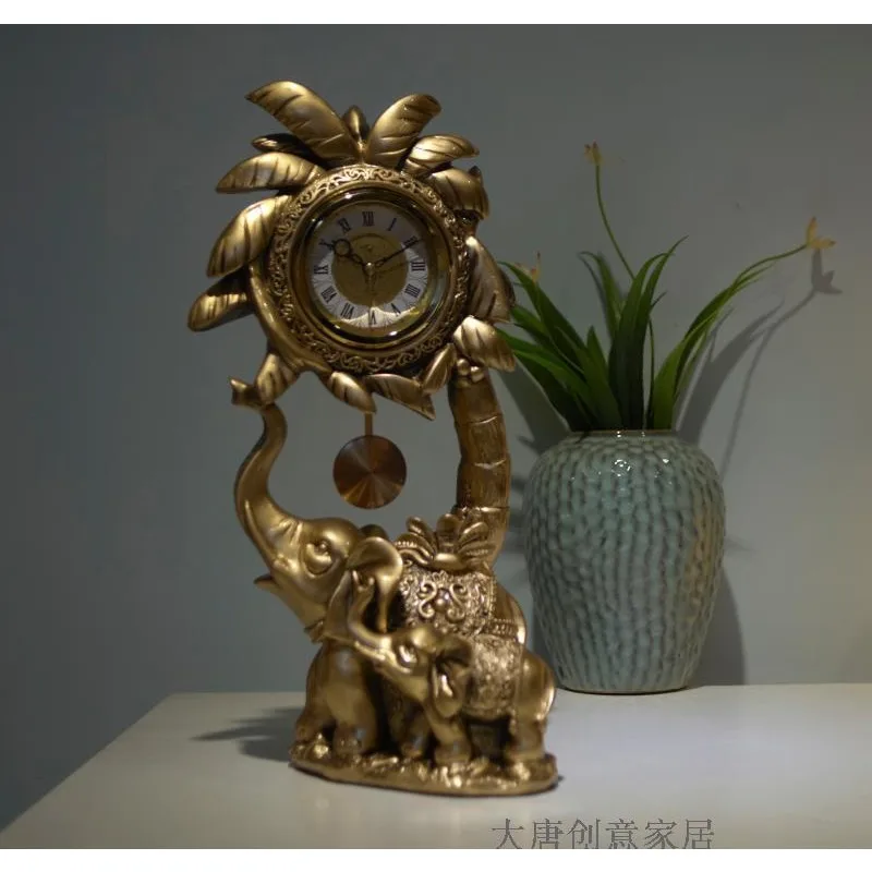 Mother and son elephant clock European style living room lucky silent bedroom study home craft ornament retro desk clock pendulu