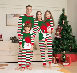 Cartoon Striped Print Family Christmas Pajamas Set 2024 New Soft Cute Sleepwear Adults Kids Matching Clothing Sets Xmas Look Pjs