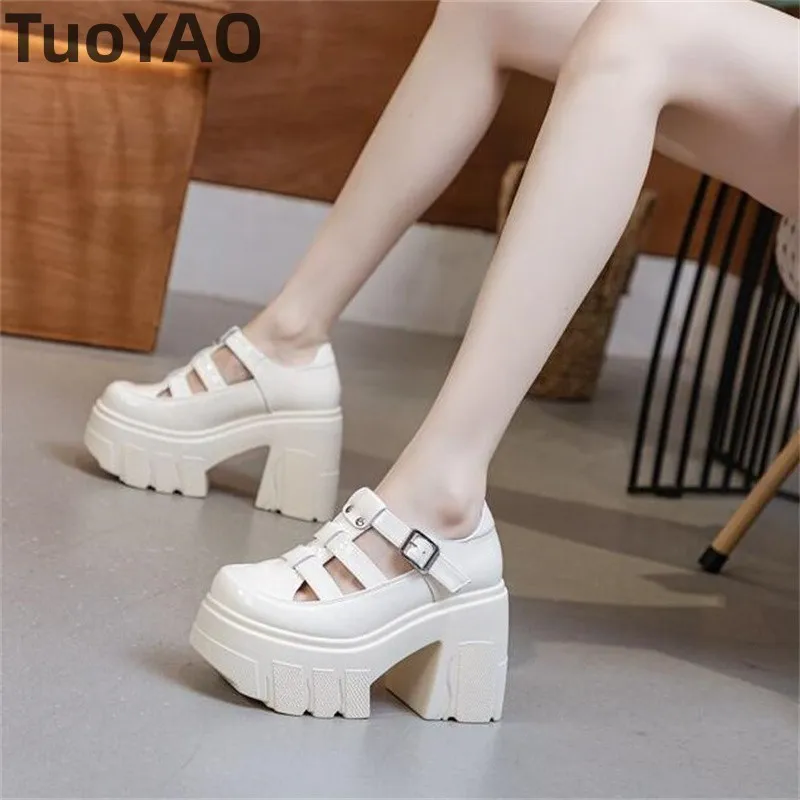 11CM New Women Sandals Comfortable Shoes Buckle Fashion Summer Round Toe Platform Wedge High Hidden Heels Ladies Breathable