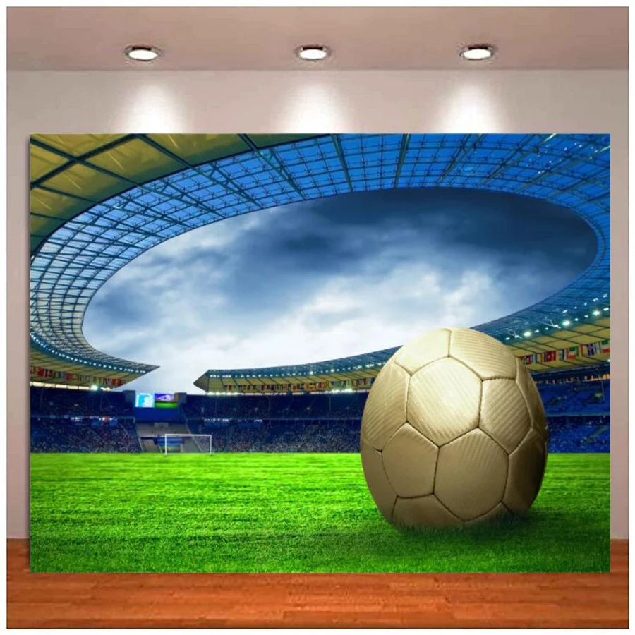 

Photography Backdrop Happy Birthday Party Photo Background Golden Football Player Football Field Boy Custom Photo Banner Family