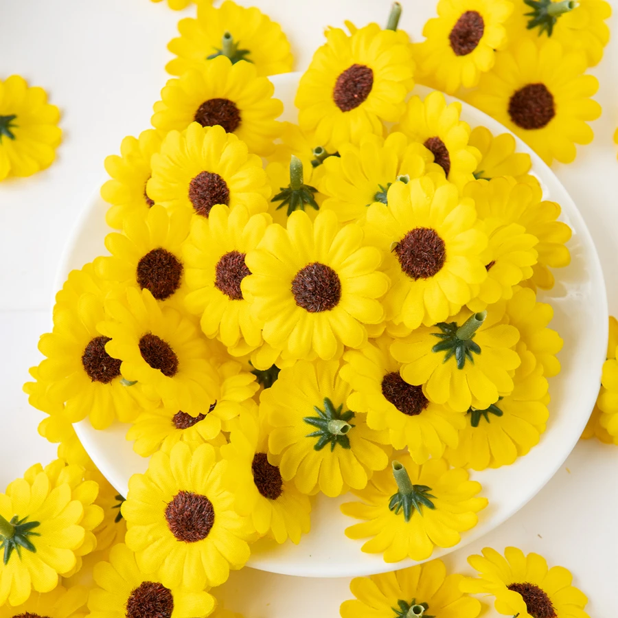 100 Stück Künstliche Sonnenblumen für Scrapbooking, Weihnachtsdekoration für Zuhause, Hochzeit, Garten, DIY-Süßigkeitenbox, Brautaccessoires, Sonderangebot – Detail 3