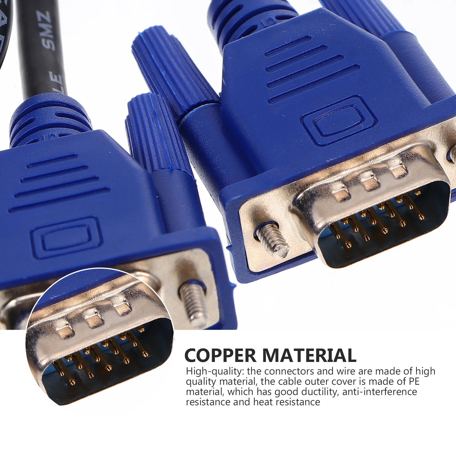 

2Pcs 15m Vga Data Cable for Computer Monitor Projector Durable High Quality Material Supports 800x600 Resolution